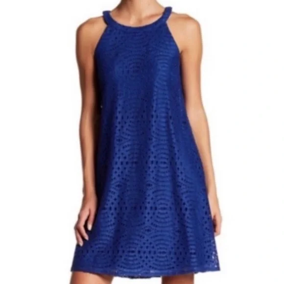 Eliza J | Dresses | Eliza J Eyelet Lace Halter Neck Cobalt Blue Sleeveless  Sundress Dress Sz 2 | Poshmark